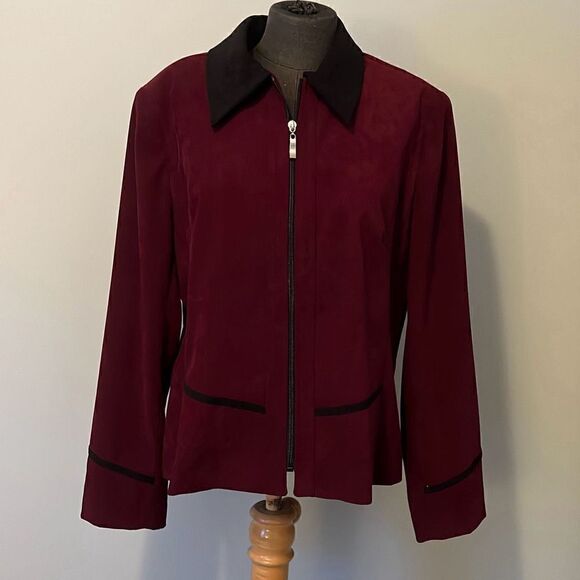 Studio 1940 Women's Red Black Zip Long Sleeve Collared Blazer Jacket 16 - Picture 1 of 7